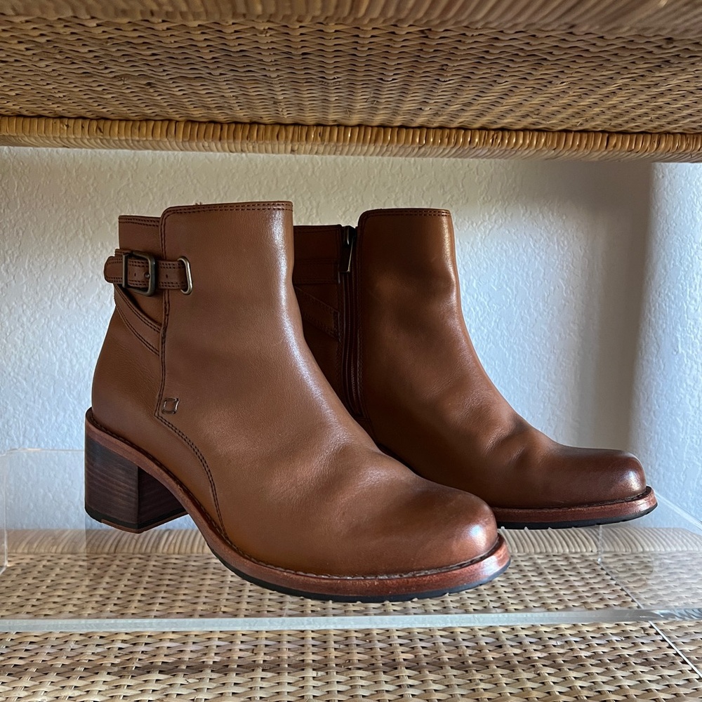Clarks Tan Leather Ankle Booties